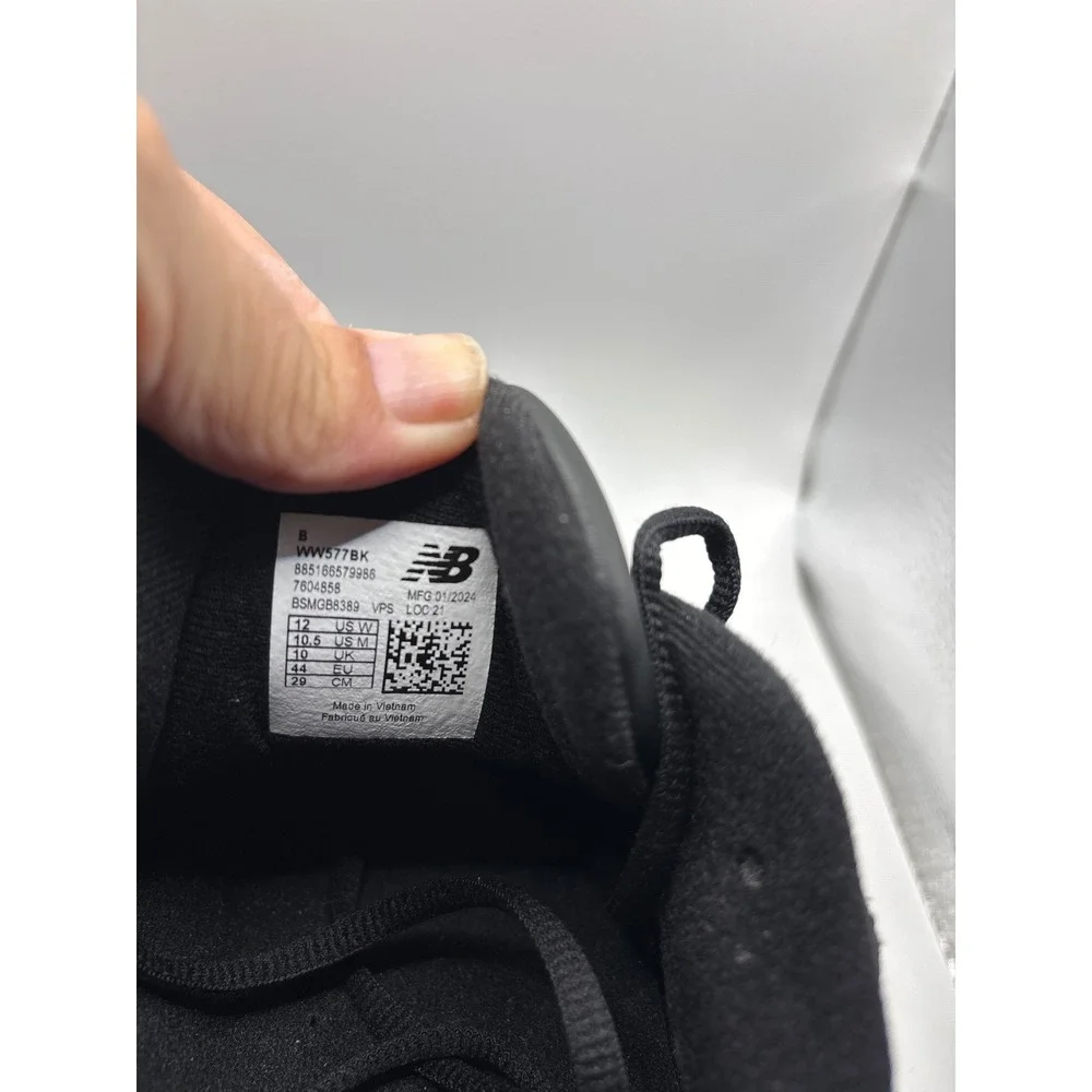 New Balance 577 Black Leather Walking Shoes WW577BK Womens 12 Mens 10.5 Low Top